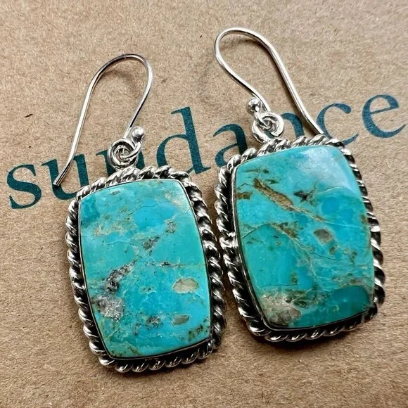 Sundance $228 NEW Kingman Turquoise Sterling Silver Handmade Rectangle Earrings - Picture 8 of 8